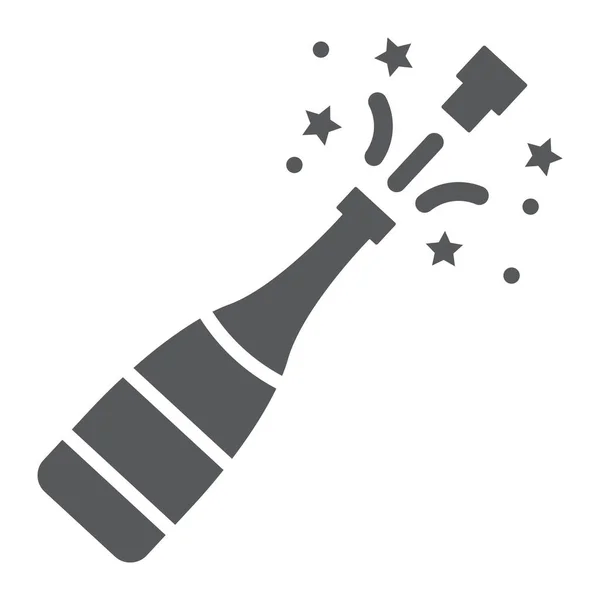 Champagneflaska pop glyph ikon, alkohol och fest, dricka tecken, vektorgrafik, ett fast mönster på en vit bakgrund. — Stock vektor