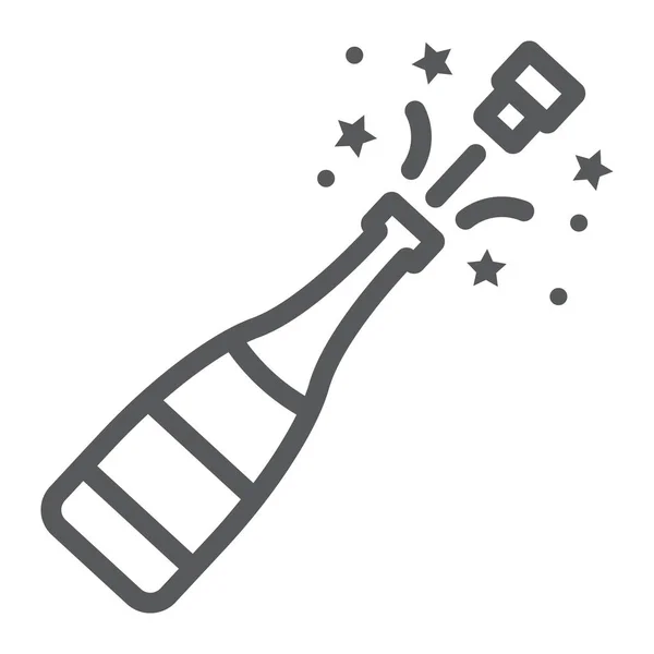 香槟瓶流行线图标, 酒精和庆祝, 饮料符号, 矢量图形, 在白色背景的线性图案. — 图库矢量图片