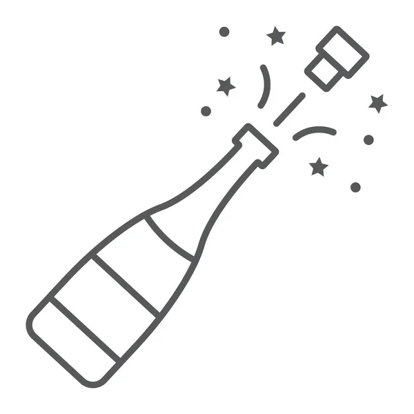 香槟瓶流行细线图标, 酒精和庆祝, 饮料符号, 矢量图形, 在白色背景的线性图案. — 图库矢量图片
