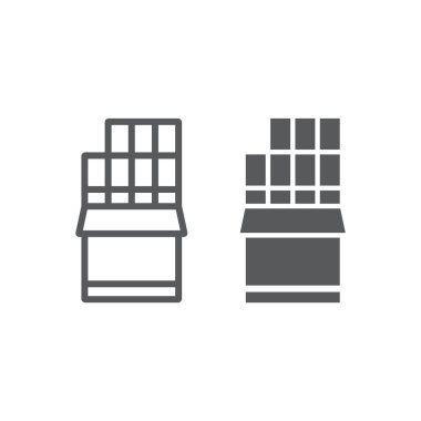 Çikolata hattı ve glif simgesi, kakao ve gıda, tatlı işareti, vektör grafikleri, Doğrusal model beyaz bir arka plan üzerinde.