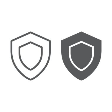 Koruma hattı ve glif simgesi, emniyet ve güvenlik, kalkan işareti, vektör grafikleri, Doğrusal model beyaz bir arka plan üzerinde.