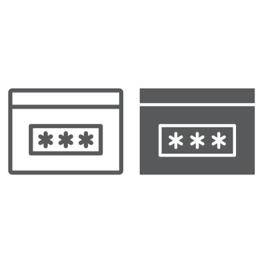 Parola satır ve karakter simgesi, güvenlik ve erişim, tarayıcı işareti, vektör grafikleri, Doğrusal model beyaz bir arka plan üzerinde.