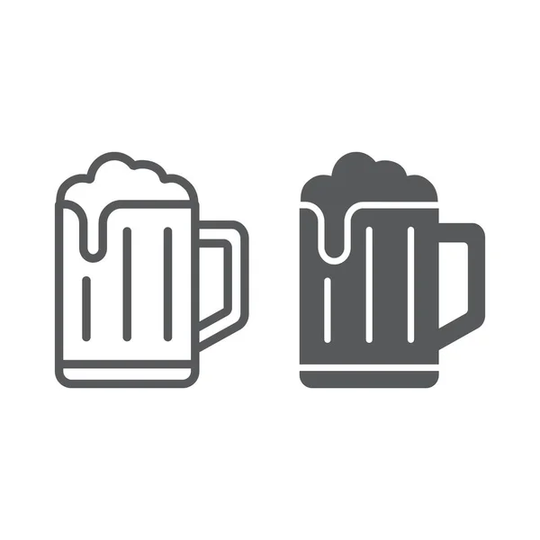 Bier lijn en glyph pictogram, drinken en alcohol, Pils teken, vector graphics, een lineair patroon op een witte achtergrond. — Stockvector