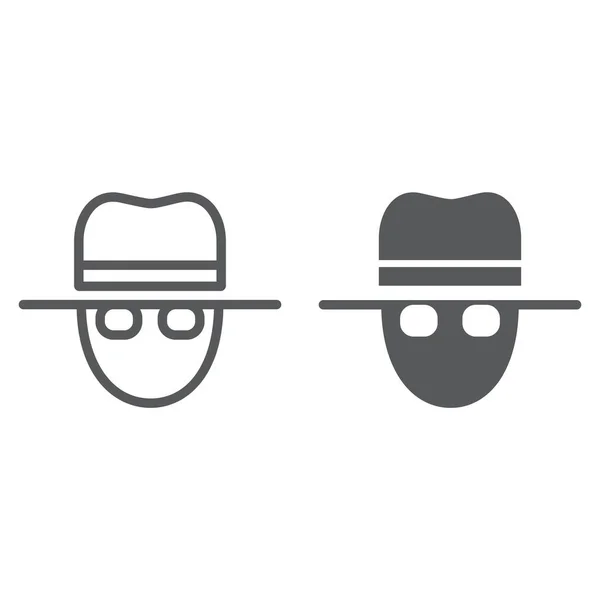 Spion lijn en glyph icoon-, privé- en detective, agent teken, vector graphics, een lineair patroon op een witte achtergrond. — Stockvector