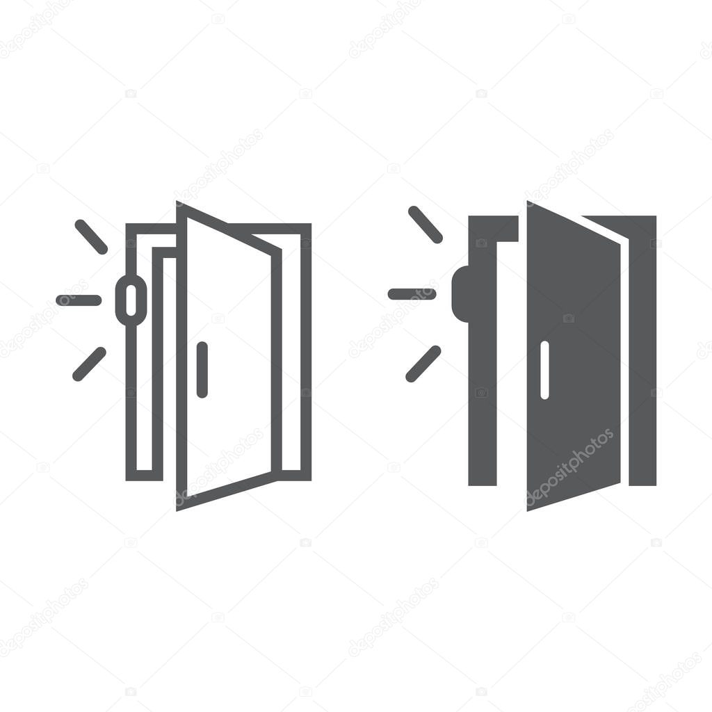Door sensor line and glyph icon, access and security, automatic door sign, vector graphics, a linear pattern on a white background, eps 10.