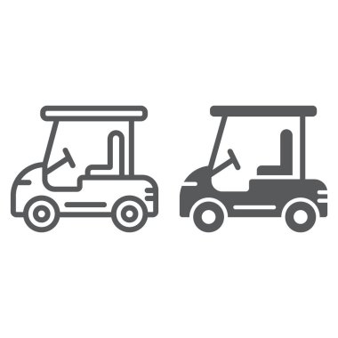 Golf Araba satır ve karakter simgesi, otomotiv ve vektör grafikleri, Doğrusal model beyaz bir arka plan üzerinde spor, sepeti işareti,.