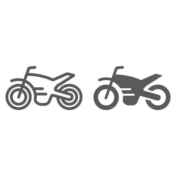 Línea de la motocicleta y glifo icono, vehículo y ciclo, signo de la motocicleta, gráficos vectoriales, un patrón lineal sobre un fondo blanco . — Vector de stock