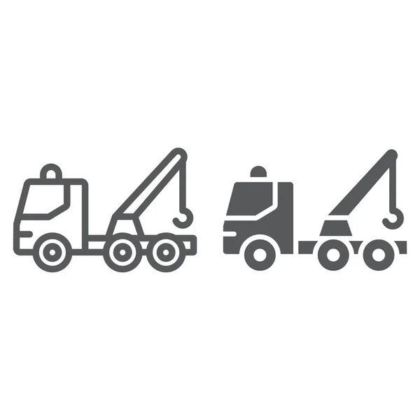 Tow Truck Vonal Karakterjel Ikon Szállítás Szolgáltatás Sürgősségi Jel Vektoros — Stock Vector