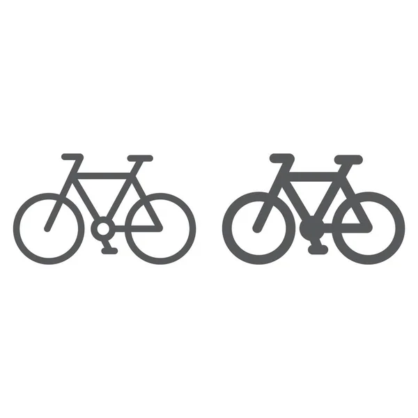 自行车线和字形图标, 循环和运动, 自行车符号, 矢量图形, 在白色背景的线性图案. — 图库矢量图片