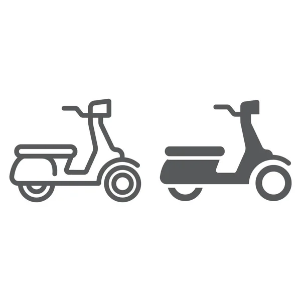 Linha de scooter e ícone de glifo, veículo e transporte, sinal de moto, gráficos vetoriais, um padrão linear em um fundo branco . — Vetor de Stock