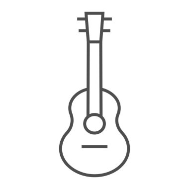 Akustik gitar ince çizgi simgesi, müzik ve dize, araç işareti, vektör grafikleri, Doğrusal model beyaz bir arka plan üzerinde.
