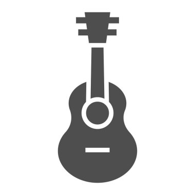Ukulele glif simgesi, müzik ve dize, gitar işareti, vektör grafikleri, beyaz zemin üzerinde sağlam bir desen.