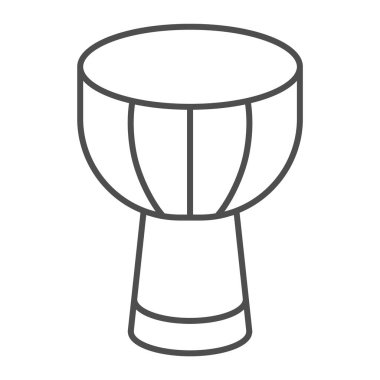 Afrika davul ince çizgi simgesi, müzikal ve vektör grafikleri, Doğrusal model beyaz bir arka planda enstrüman, Afrika Ahşap djembe işareti,.