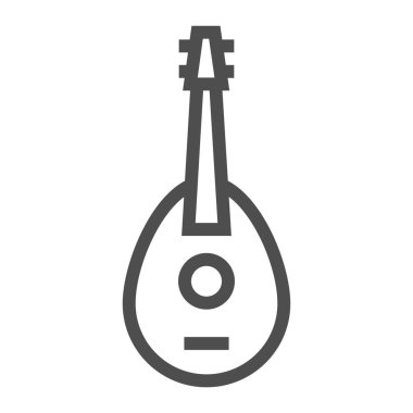 Mandolin satırı simgesi, müzikal ve vektör grafikleri, Doğrusal model beyaz bir arka plan üzerinde dize, gitar işareti,.