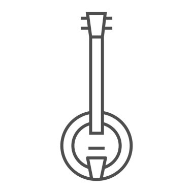 Banjo ince çizgi simgesi, müzik ve ülke, araç işareti, vektör grafikleri, Doğrusal model beyaz bir arka plan üzerinde.