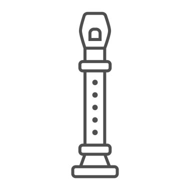 Flüt ince çizgi simgesi, müzikal ve vektör grafikleri, Doğrusal model beyaz bir arka planda enstrüman, nefesli işareti,.