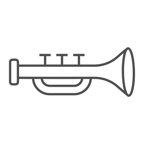 Ícone de linha fina trompete, musical e instrumento, sinal de corneta, gráficos vetoriais, um padrão linear em um fundo branco . —  Vetores de Stock
