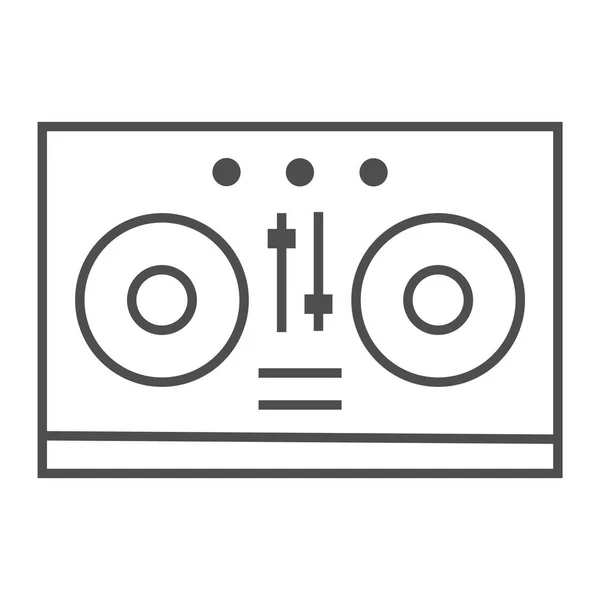 DJ-Mixer Thin-Line-Symbol, Musik und Sound, Plattenspieler-Zeichen, Vektorgrafik, ein lineares Muster auf weißem Hintergrund. — Stockvektor