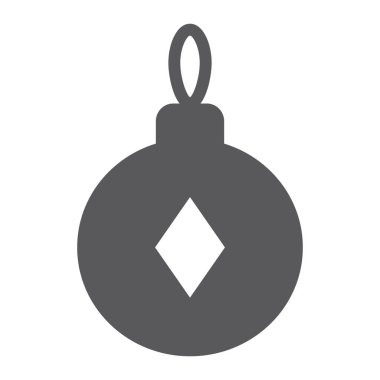 Noel ağacı topu glif simgesi, xmas ve dekorasyon, önemsiz şey işareti, vektör grafikleri, beyaz zemin üzerinde sağlam bir desen