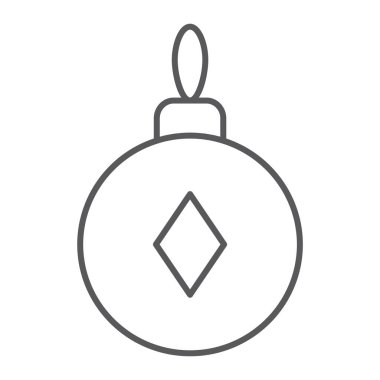 Noel ağacı topu ince çizgi simgesi, xmas ve dekorasyon, önemsiz şey işareti, vektör grafikleri, doğrusal bir desen