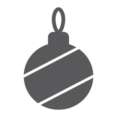 Noel ağacı topu glif simgesi, xmas ve dekorasyon, önemsiz şey işareti, vektör grafikleri, beyaz zemin üzerinde sağlam bir desen