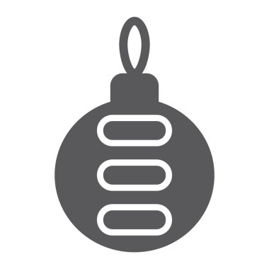 Noel ağacı topu glif simgesi, xmas ve dekorasyon, önemsiz şey işareti, vektör grafikleri, beyaz zemin üzerinde sağlam bir desen