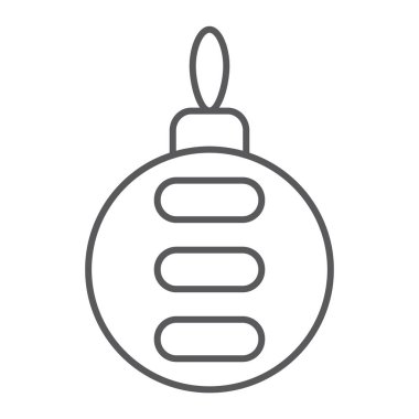 Noel ağacı topu ince çizgi simgesi, xmas ve dekorasyon, önemsiz şey işareti, vektör grafikleri, doğrusal bir desen