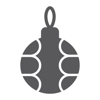 Noel ağacı topu glif simgesi, xmas ve dekorasyon, önemsiz şey işareti, vektör grafikleri, beyaz zemin üzerinde sağlam bir desen