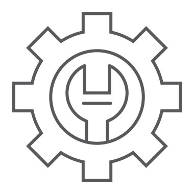 Teknik destek ince çizgi simgesi, bakım ve Servisi, ayarlama oturum, vektör grafikleri, Doğrusal model beyaz bir arka plan üzerinde.