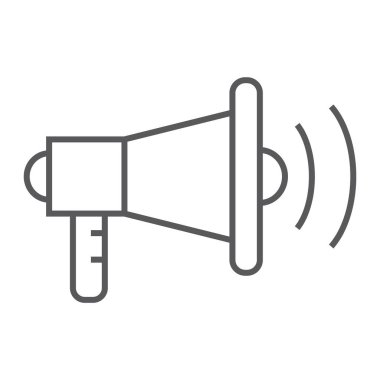 Viral pazarlama ince çizgi simgesi, reklam ve medya, megafon işareti, vektör grafikleri, Doğrusal model beyaz bir arka plan üzerinde.