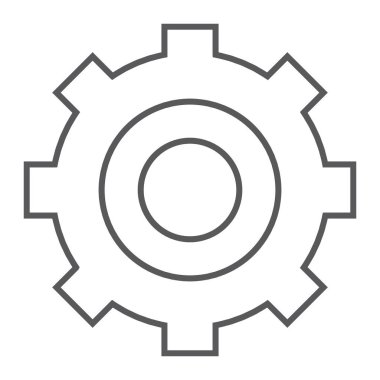 Ayarları ince çizgi simgesi, teknoloji ve hizmet, dişli işareti, vektör grafikleri, Doğrusal model beyaz bir arka plan üzerinde.