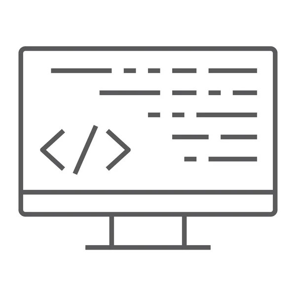 Codificação ícone de linha fina, programação e desenvolvimento, sinal de computador, gráficos vetoriais, um padrão linear em um fundo branco . — Vetor de Stock