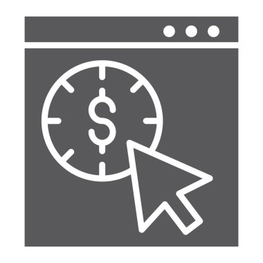 Glif simgesini tıklatın, seo ve para, işaretçi işaret, vektör grafikleri, beyaz zemin üzerinde sağlam bir desen başına ödeme.