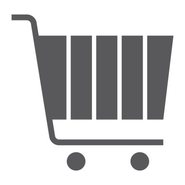 Internet Pazarlama glif simgesi, Pazar ve ticaret, alışveriş sepeti imzalayın, vektör grafikleri, beyaz zemin üzerinde sağlam bir desen.