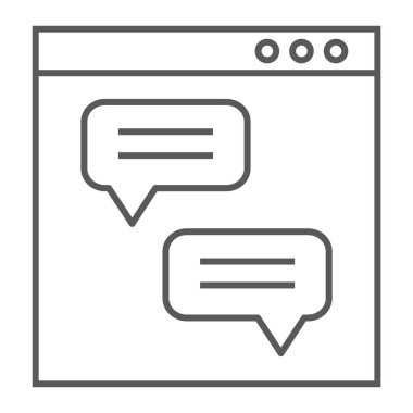 Sosyal medya ince çizgi simgesi, iletişim ve ağ, sohbet işareti, vektör grafikleri, doğrusal bir desen