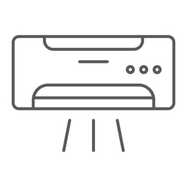 Klima ince çizgi simgesi, iklim ve soğutma cihazı işareti, vektör grafikleri, Doğrusal model beyaz bir arka plan üzerinde.