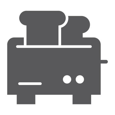 Ekmek kızartma makinesi glif simgesi, cihaz ve elektrik, mutfak eşyaları işareti, vektör grafikleri, beyaz zemin üzerinde sağlam bir desen.