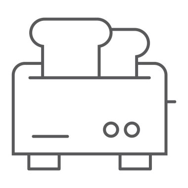 Ekmek kızartma makinesi ince çizgi simgesi, cihaz ve elektrik, mutfak eşyaları işareti, vektör grafikleri, Doğrusal model beyaz bir arka plan üzerinde.