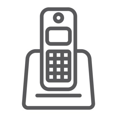 Kablosuz telefon satırı simgesi, cihaz ve iletişim, telefon işareti, vektör grafikleri, Doğrusal model beyaz bir arka plan üzerinde.