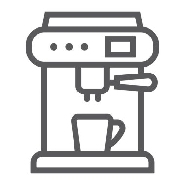 Kahve makinesi satırı simgesi, cihazı ve mutfak, kahve makinesi işareti, vektör grafik, bir doğrusal model beyaz bir arka plan üzerinde.