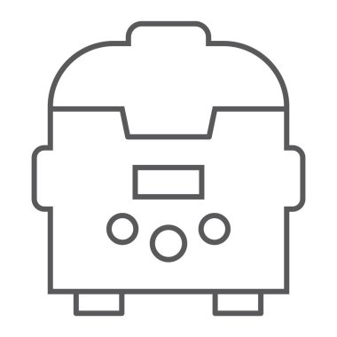 Multicooker ince çizgi simgesi, mutfak ve ev, cihaz işareti, vektör grafikleri, Doğrusal model beyaz bir arka plan üzerinde.