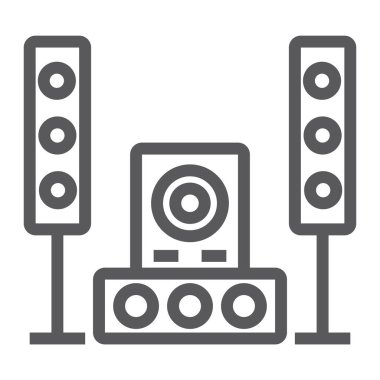 Ses sistemi satırı simgesi, ses ve müzik seti, vektör grafikleri, Doğrusal model beyaz bir arka planda müzik sistemi işareti,.