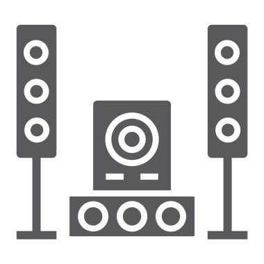 Ses sistemi glif simge, ses ve müzik seti, müzik sistemi işareti, vektör grafikleri, beyaz zemin üzerinde sağlam bir desen.