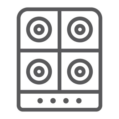 Soba satırı simgesi, mutfak ve Ocak, elektrik sıcak plaka işareti, vektör grafikleri, Doğrusal model beyaz bir arka plan üzerinde.