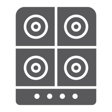 Soba glif simgesi, mutfak ve Ocak, elektrik sıcak plaka işareti, vektör grafikleri, beyaz zemin üzerinde sağlam bir desen.