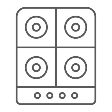 Soba ince çizgi simgesi, mutfak ve Ocak, elektrik sıcak plaka işareti, vektör grafikleri, Doğrusal model beyaz bir arka plan üzerinde.