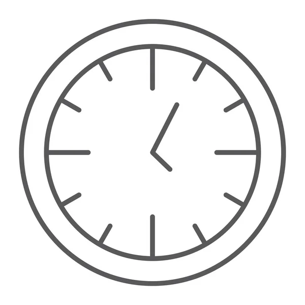 Uhr dünne Linie Symbol, Zeit und Zifferblatt, Uhr Zeichen, Vektorgrafik, ein lineares Muster auf weißem Hintergrund. — Stockvektor