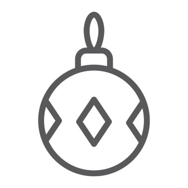 Noel ağacı topu satırı simgesi, xmas ve dekorasyon, önemsiz şey işareti, vektör grafikleri, Doğrusal model beyaz bir arka plan üzerinde