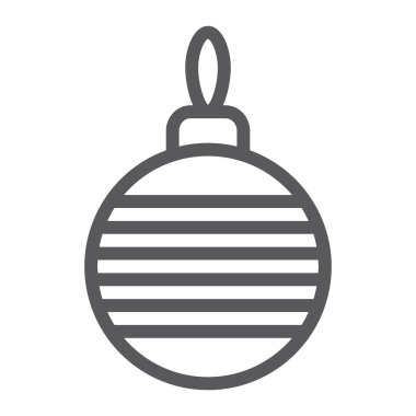 Noel ağacı topu satırı simgesi, xmas ve dekorasyon, önemsiz şey işareti, vektör grafikleri, Doğrusal model beyaz bir arka plan üzerinde