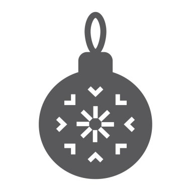 Noel ağacı topu glif simgesi, xmas ve dekorasyon, önemsiz şey işareti, vektör grafikleri, beyaz zemin üzerinde sağlam bir desen